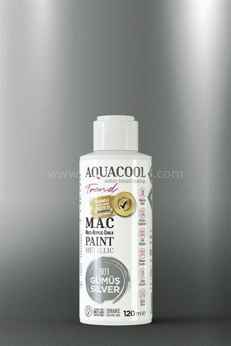 Trend M.A.C Su Bazlı Akrilik Vernikli Lake Metalik 901 Gümüş Boya 120 ml 120 ML