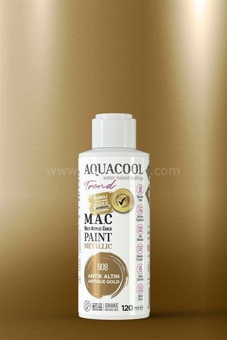 Trend M.A.C Su Bazlı Akrilik Vernikli Lake Metalik 908 Antik Altın Boya 120 ml 120 ML