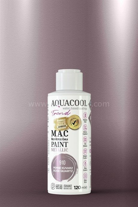 Trend M.A.C Su Bazlı Akrilik Vernikli Lake Metalik 910 Pembe Kuvarz Boya Boya 120 ml 500 ML