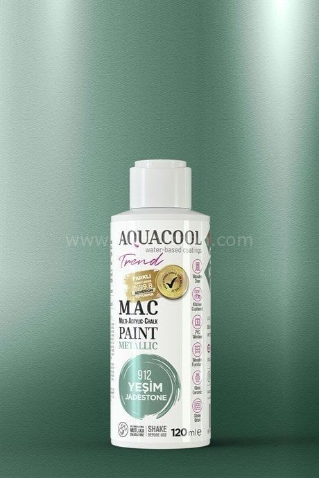 Trend M.A.C Su Bazlı Akrilik Vernikli Lake Metalik 912 Yeşim Boya 120 ml 500 ML
