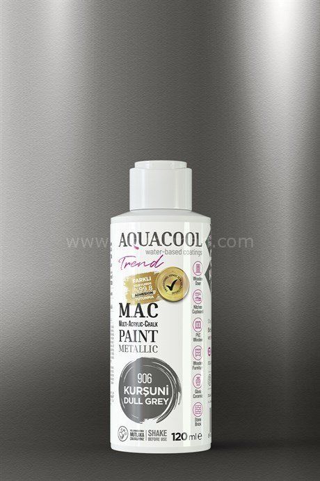 Trend M.A.C Su Bazlı Akrilik Vernikli Lake Metalik906 Kurşuni Boya 120 ml 120 ML