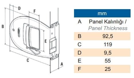Sürgülü Kapı Kilidi Pas.Çelik 32mm